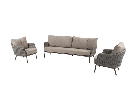 Cannes loungeset: 3-zits bank + 2x lounge stoel