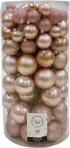 Decoris kunststof kerstballen Blush Pink 100st