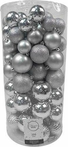 Decoris kunststof kerstballen Silver 100st