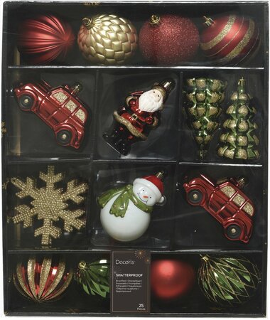 Kerstballen Mixdoos 25 st. | Rood/Groen/Goud - afbeelding 1