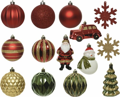 Kerstballen Mixdoos 25 st. | Rood/Groen/Goud - afbeelding 2